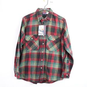 Vtg New Dakota Mens Medium Plaid Flannel Shirt Red